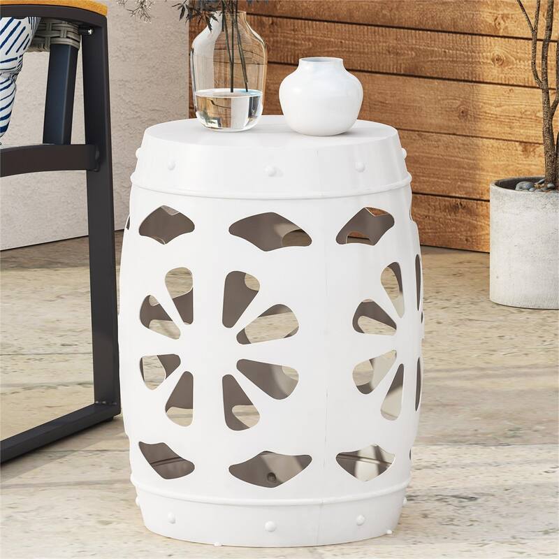 Drum Shape Metal End Table - White