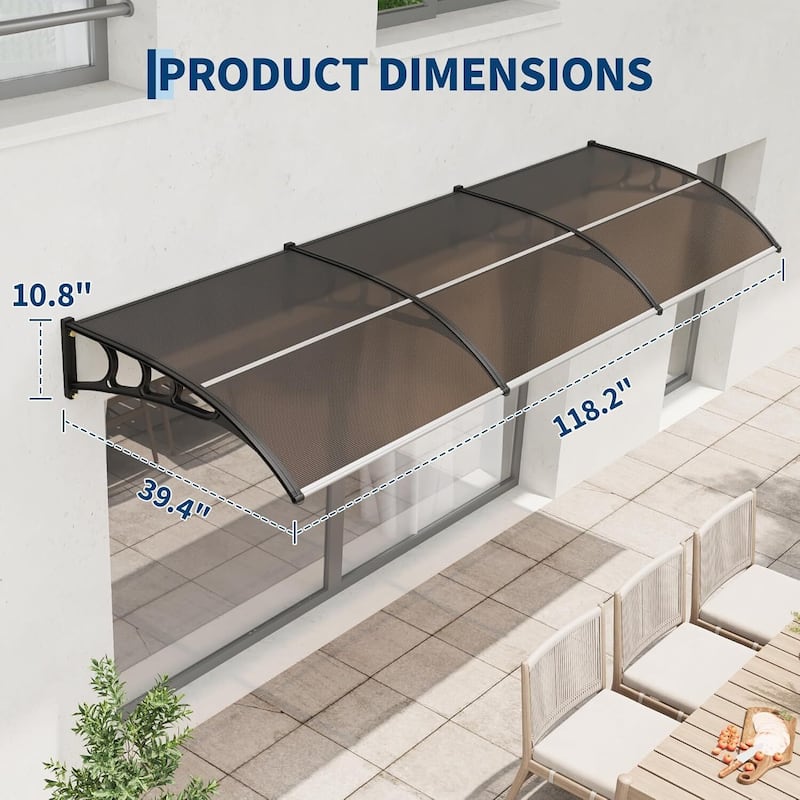 40"x120" Window Awning Canopy Exterior, Polycarbonate Cover, for Door Entrance - N/A