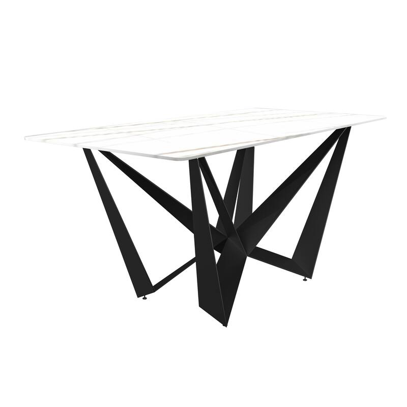 Nuvor Dining Table with Glass/Stone Tabletop in Steel Base - 62" Wide - White/Gold Stone