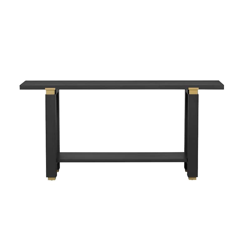 Modern Minimalist Console Table, Solid Wood Entryway Sofa Table with Metal Accents, Built-in Shelf, for Living Room, Hallway