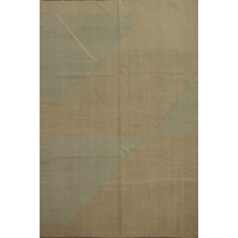 Hand Woven Oriental 100% Wool Carpet Southwestern Modern Beige & Ivories Kilim Area Rug - 6' 4'' X 5' 0''