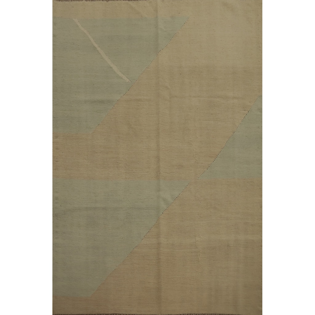 Hand Woven Oriental 100% Wool Carpet Southwestern Modern Beige & Ivories Kilim Area Rug - 6' 4'' X 5' 0''