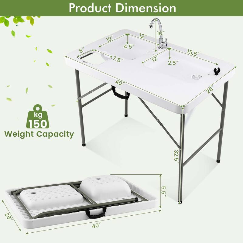 Costway Folding Fish Cleaning Table with 2 Built-in Sinks & - See Details