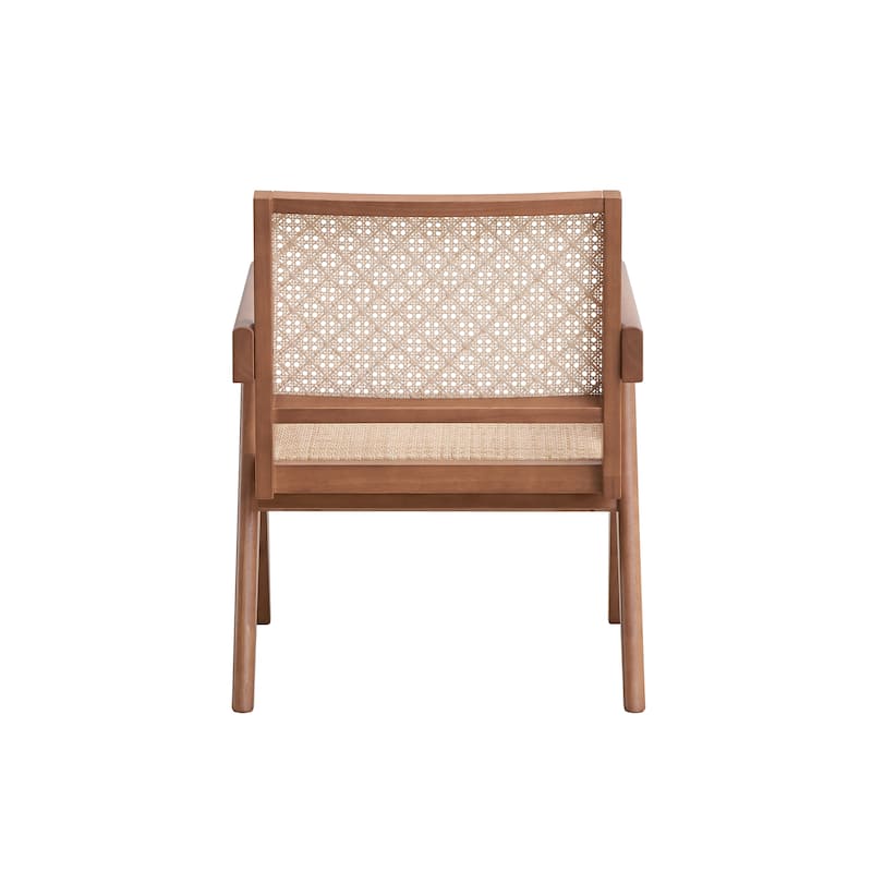 Modern 24" Wood Arm Chair with Wood Frame and Rattan Backrest for Living Room