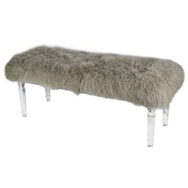 49" Clear and Gray Modern Chic Style Mongolian Rectangular Bench - N/A