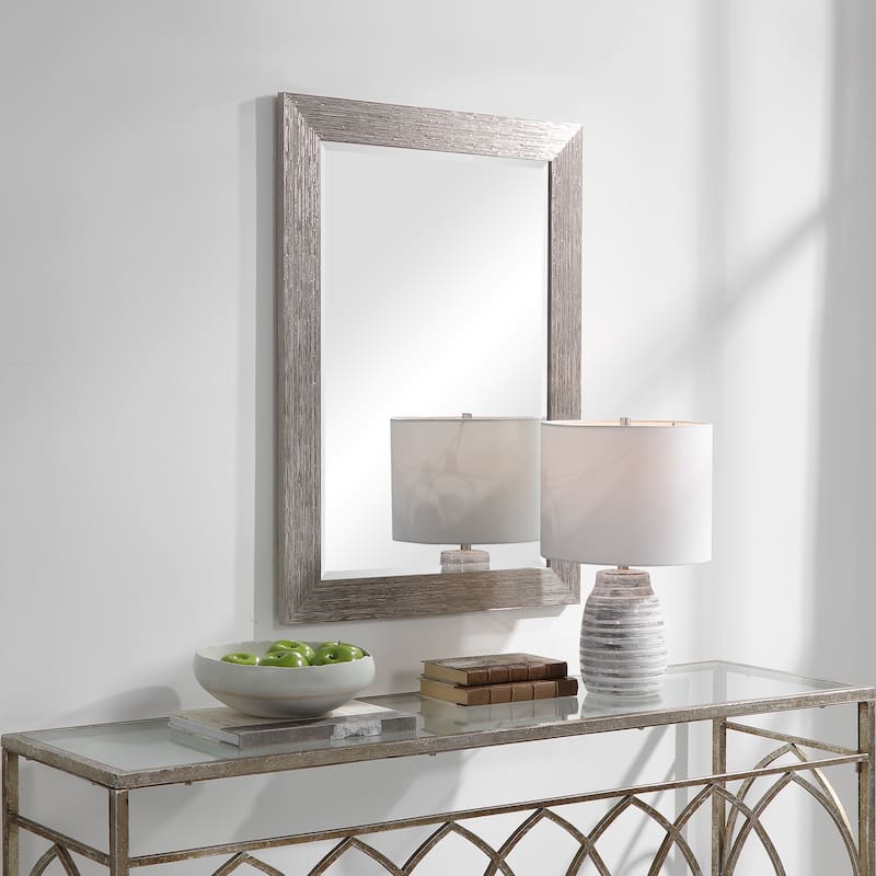 Silver Tones Framed Beveled Mirror