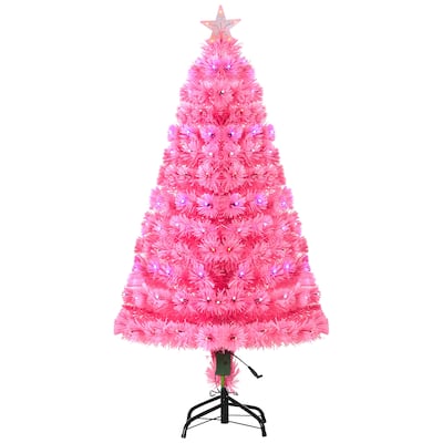 HOMCOM 4FT Pre-Lit Christmas Tree with Flashing Lights, Colored Christmas Tree, Light Pink, Black, and White Christmas Tree