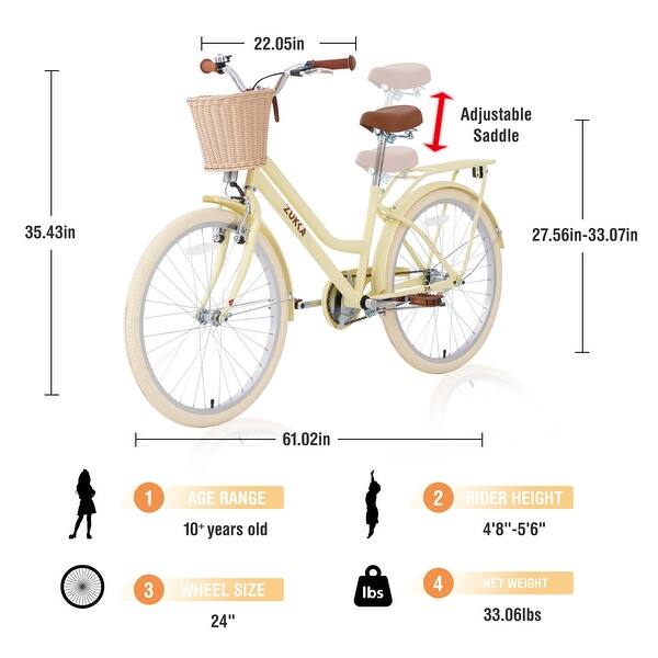 dimension image slide 2 of 3, Steel Frame,Multiple Colors, for 10+Years Old Girls Bike,24 inch wheel