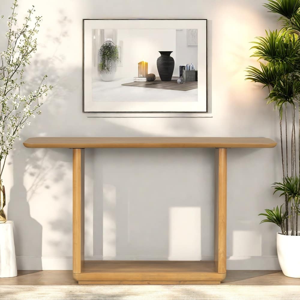 59.8" MDF Console Table with U-Shaped Base and Acacia Veneer for Living Room