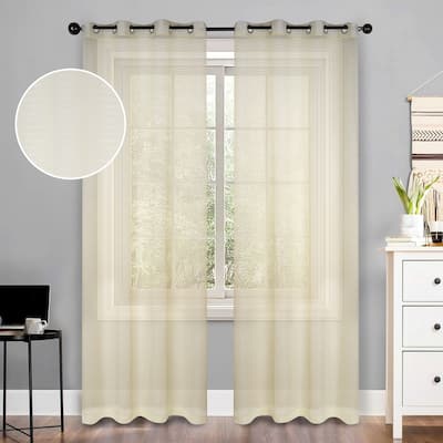 Superior Jackson Striped Machine Washable Sheer Curtains, Set of 2