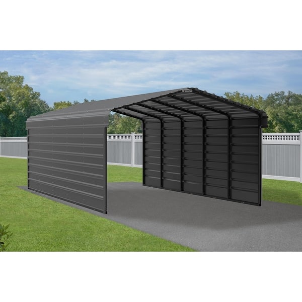Arrow 12 x 24 ft Galvanized Steel Carport, with 2Sided Enclosure