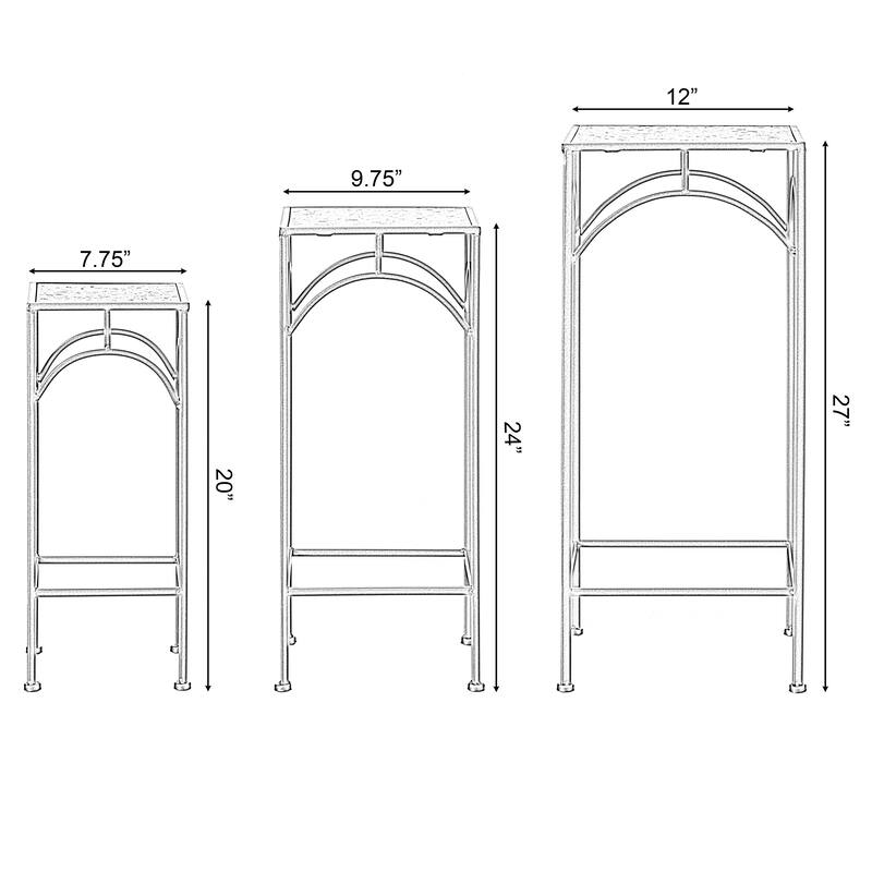 Decorative Gold Metal Square Plant Stand, Modern White Marble Look Top Display End Side Table, Set of 3 - Set of 3