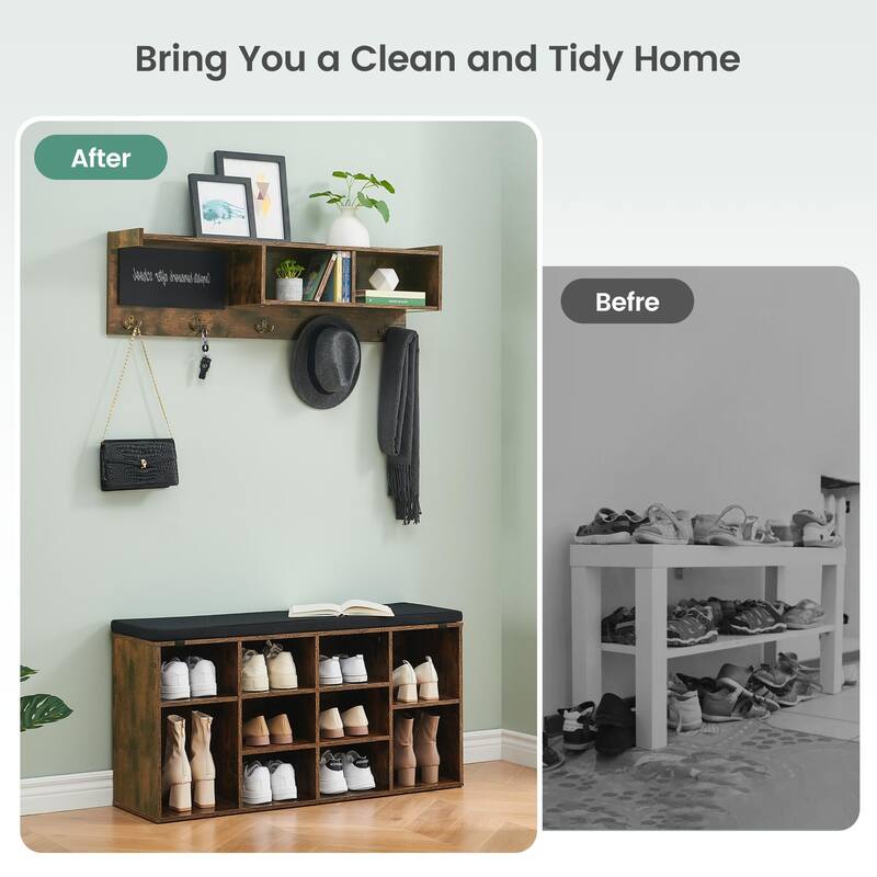 Hall Tree Shoe Bench Industrial 6 in 1 Coat/Shoe Rack