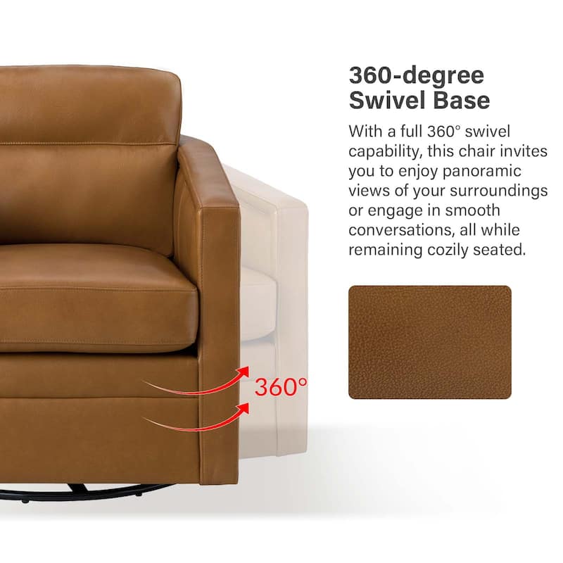Jorge 28.74" Wide Genuine Leather Swivel Chair with Arms