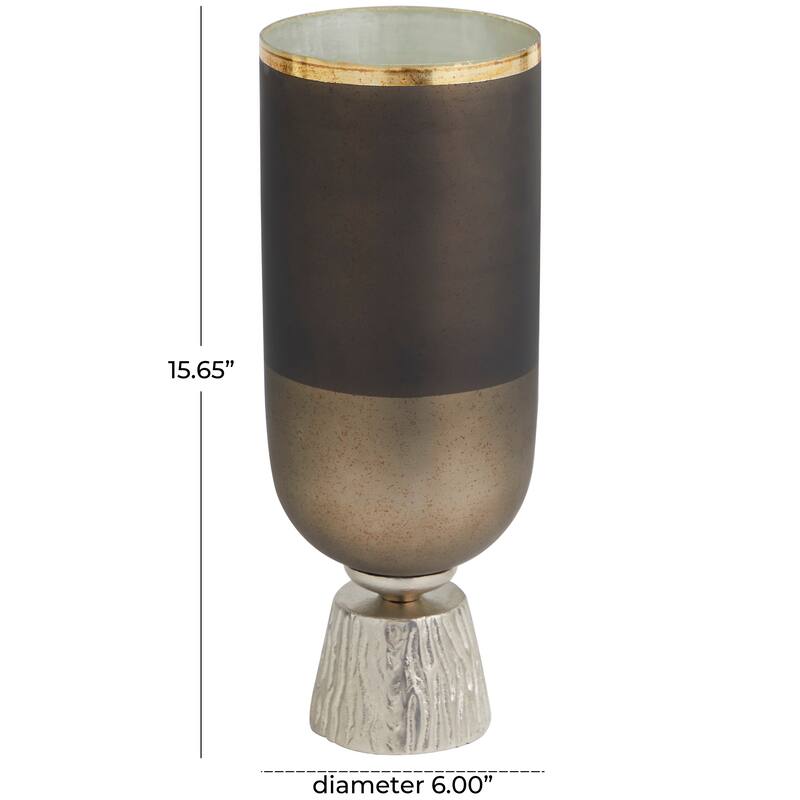 Bronze Glass Colorblock Candle Holder with Gold Accents and Textured Silver Base