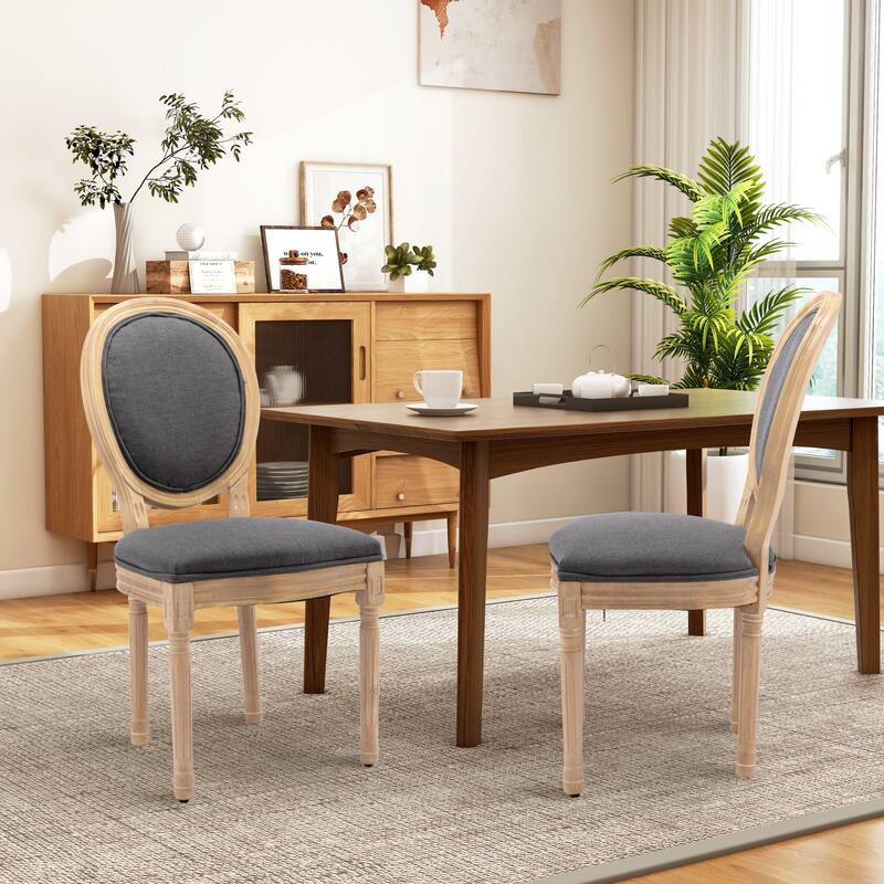French Country Solid Wood Fabric Dining Chair Set of 2