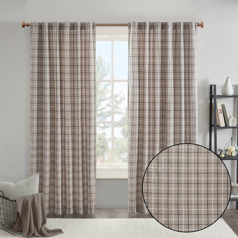 Madison Park Anaheim Plaid Rod Pocket and Back Tab Single Curtain Panel with Fleece Lining
