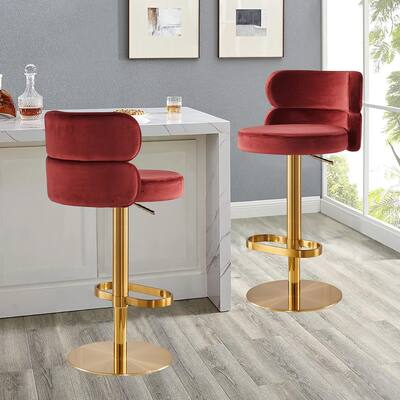 LUXMOD Gold Stainless Steel Bar Stools Adjustable Bars Chair in Velvet Fabric, Counter Height Stools Back Bar Chair-Single
