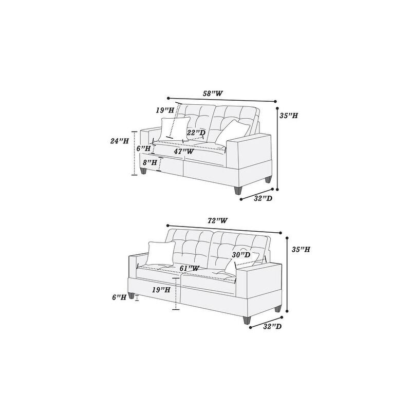 2pc Beige Sofa Set with Plywood Base and Solid Pine Frame