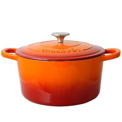 5 Quart Orange Round Enameled Cast Iron Dutch Oven