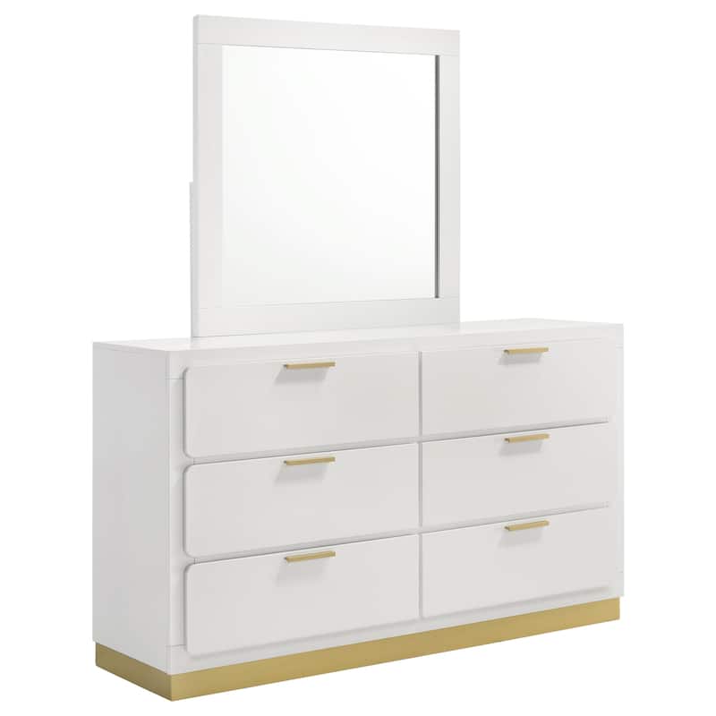Caraway Contemporary Wood 6-drawer Dresser - Dresser with Mirror (White)