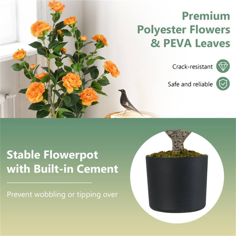 Set of 2 Artificial Camellia Trees 36 Inch Lifelike Indoor Decorative Plants with Cement Pots - 5" x 36"