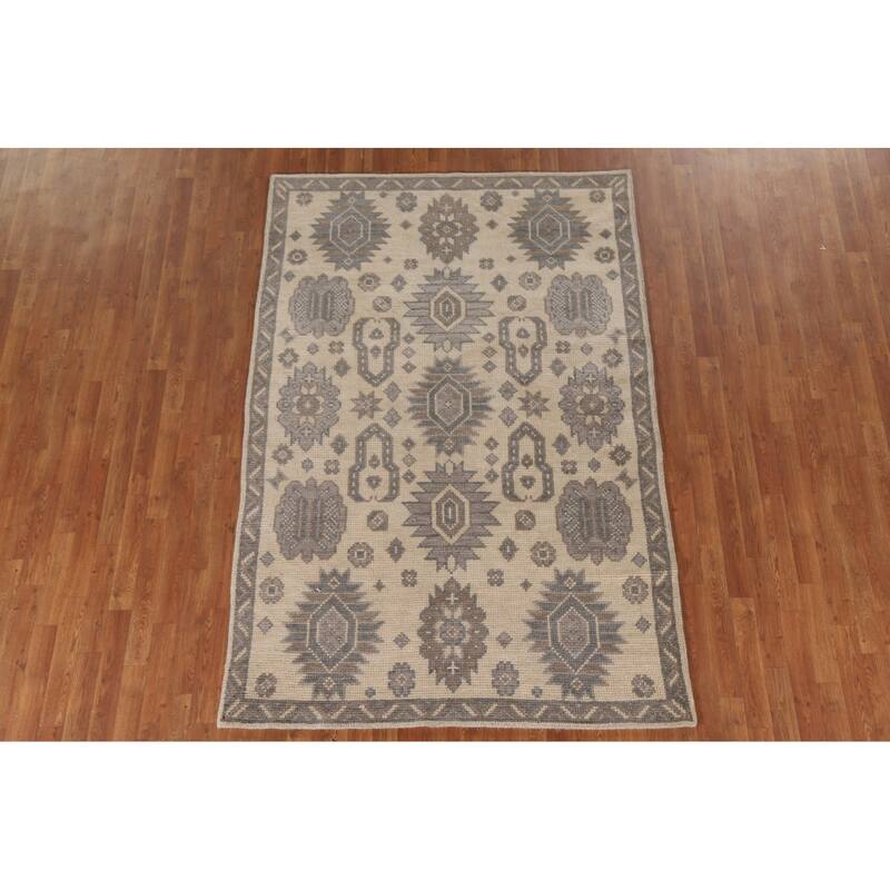 Geometric Moroccan Oriental Area Rug Hand-Knotted Wool Carpet - 5'3"x 7'11"
