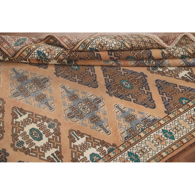Geometric Turkoman Persian Vintage Area Rug Handmade Wool Carpet - 4'5" x 5'11"
