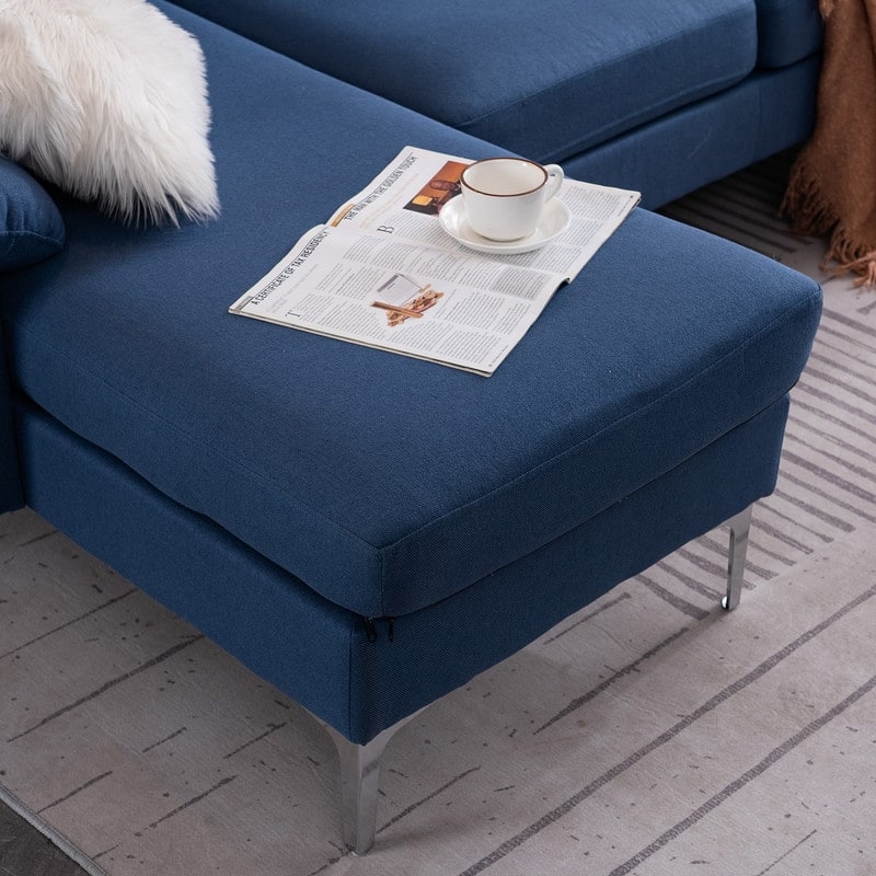 L-Shaped Fabric With Chaise Iron Feet 4 Seats Indoor Modular Sofa - 110“