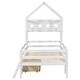 preview thumbnail 5 of 10, Wood Twin Size House Platform Bed with Guardrail and Under-Bed Drawer in White