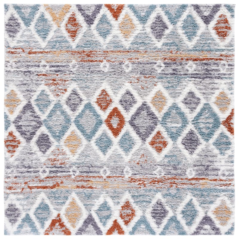 SAFAVIEH Berber Shag Elizabete Rug - 7' Square - Blue Rust/Ivory