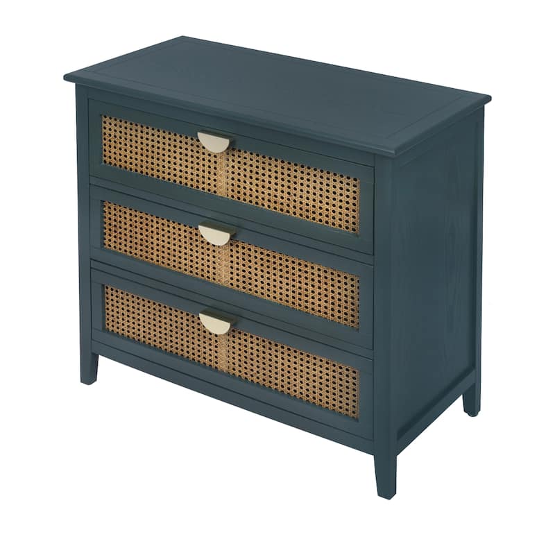 3-Drawer Bachelors Chest Cabinet with Hollow-Carved, Natural Rattan, American Furniture, Suitable for Bedroom, Living room