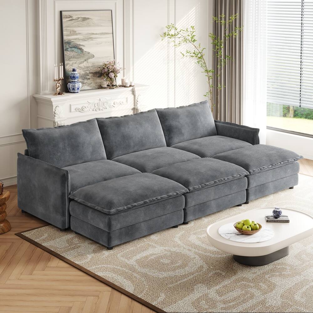 Oversized Corduroy Modular Sleeper Sectional Sofa Bed with Ottomans
