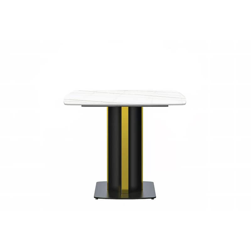 Sylva Dining Table Rectangular Tabletop in Gold Pedestal Base