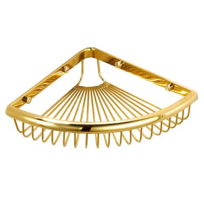 Shower Caddies Corner Shelf for Bathroom Brass Basket Organizers and Storage Shampoo Soap Holder Polished Gold