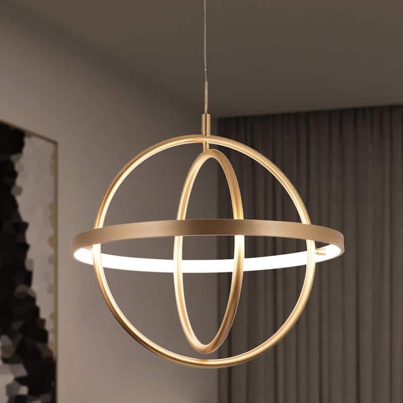 Modern Farmhouse LED Chandelier Black Gold Orb Pendant Light for Dining Room - Gold