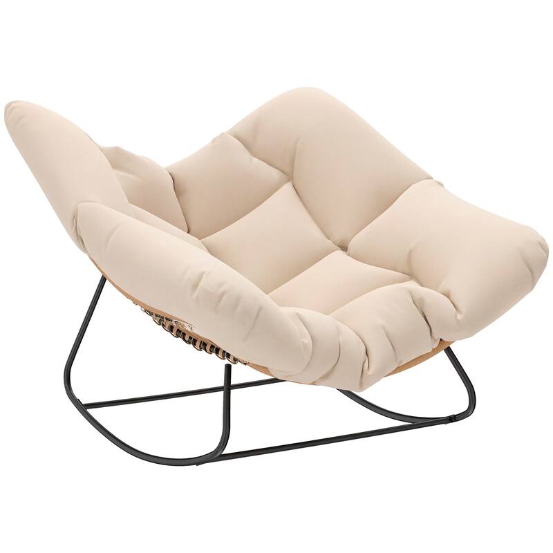Outsunny Papasan Rocking Chair, Wicker Oversized Indoor Outdoor Rocking Chair with Cushion