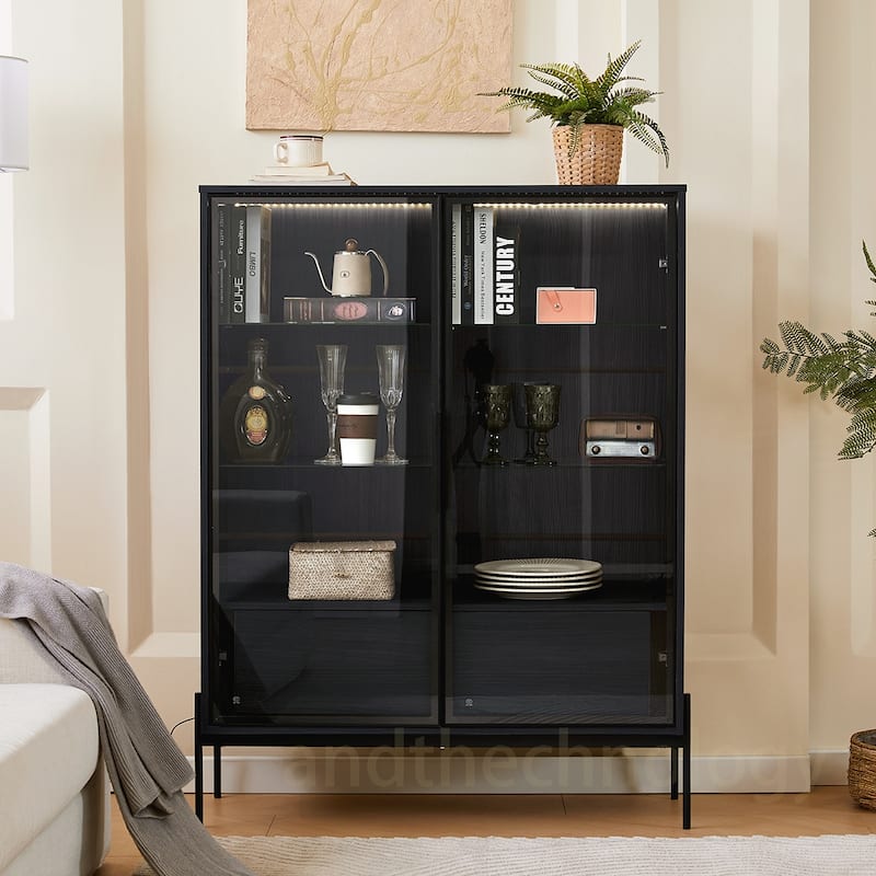 Tempered Glass Door Cabinet With Metal Legs