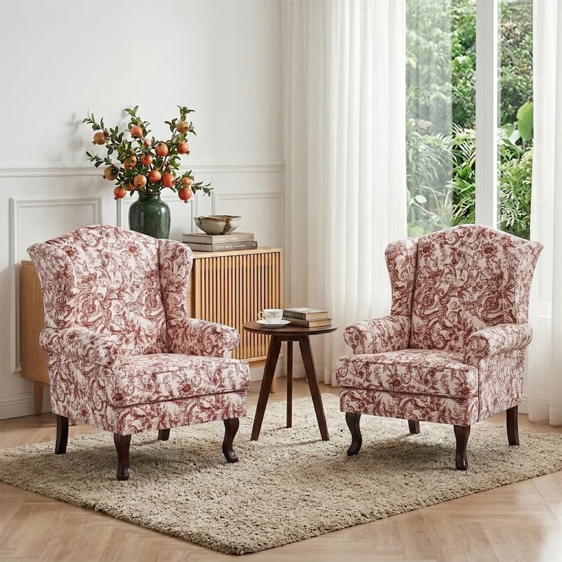 Elegant Living Room Wing Back Arm Chair Upholstered Accent Chair