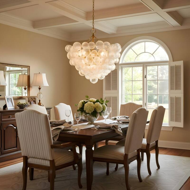 Gold Bubble Ball Chandelier, LED Pendant Light with Glass Globes