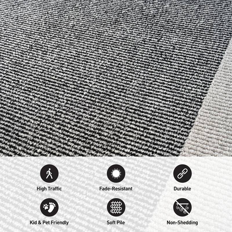 Modern Geometric Stripe Bordered Area Rug for Living Room, Bedroom, or Entryway - Low Pile Indoor Rug