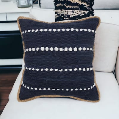 HomeRoots 20" X 20" Blue and Beige Striped Cotton Blend Zippered Pillow