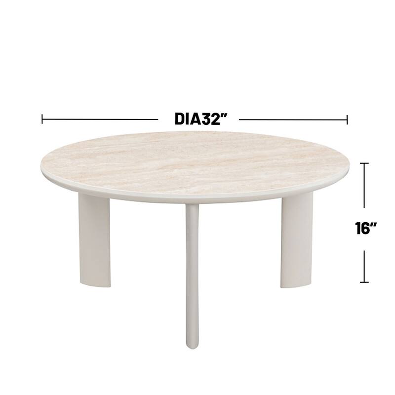 Round Coffee Table with Sintered Stone Top in Light Gray