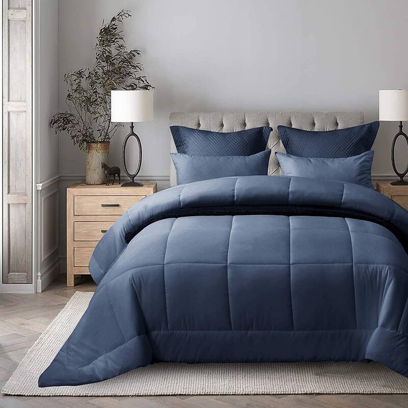 Shatex Duvet Insert Down Microfiber 3 Pieces Bedding Comforter Sets,Queen - King - Blue
