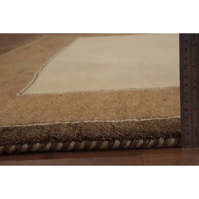 Hand Knotted Oriental 100% Wool Carpet Modern Bordered Beige & Ivories Gabbeh Area Rug - 6' 6'' X 6' 8''