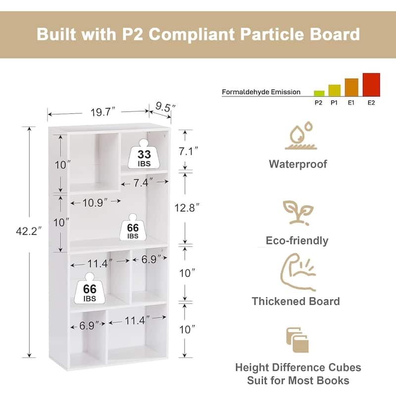 VECELO Modern Irregular Shape Tall Bookshelf Multi-Purpose Waterproof Vertical Horizontal Storage for Bedroom Living Room
