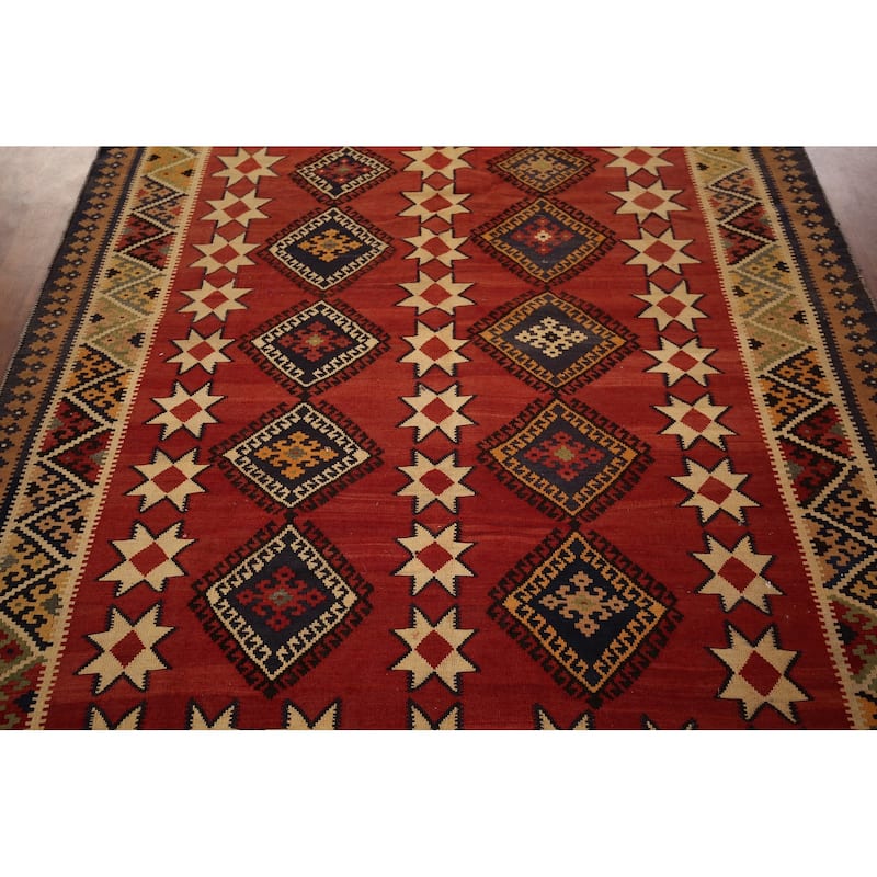 Kilim Qashqai Persian Vintage Area Rug Flatweave Wool Carpet - 5'9" X 8'1"