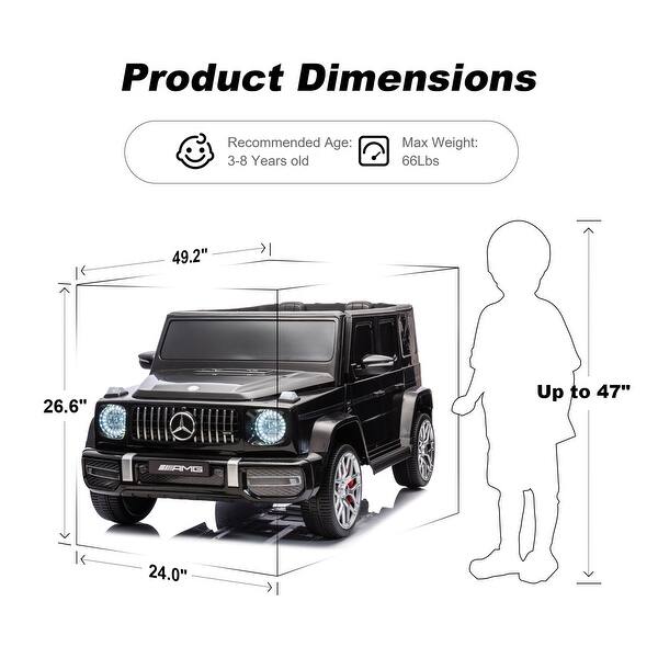 dimension image slide 1 of 2, 24V 2-Seater Mercedes-Benz Kids Ride-On Car, Powerful 4WD, Remote Control, Suspension, Soft Braking, Music, LED Lights, Ages 3-8
