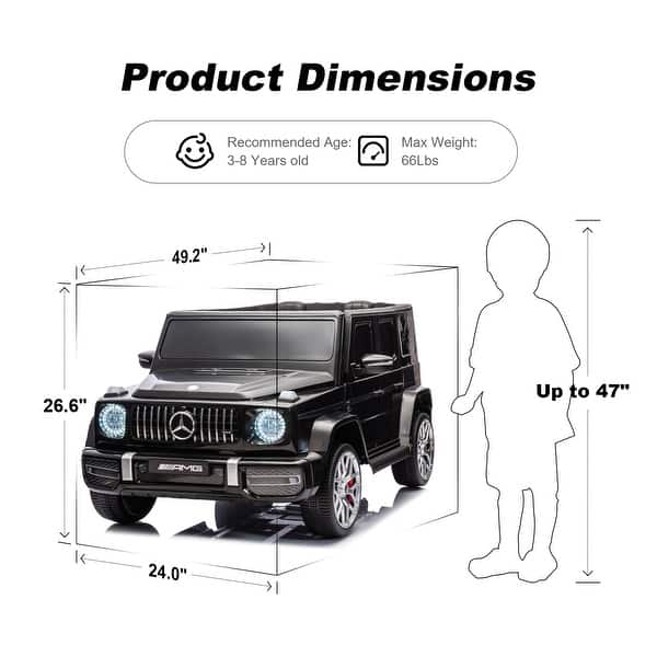 dimension image slide 1 of 2, Licensed Mercedes-Benz G63 24V 2-Seater Kids Ride-On, 4WD, Remote Control, Suspension, LED Lights & Music Player