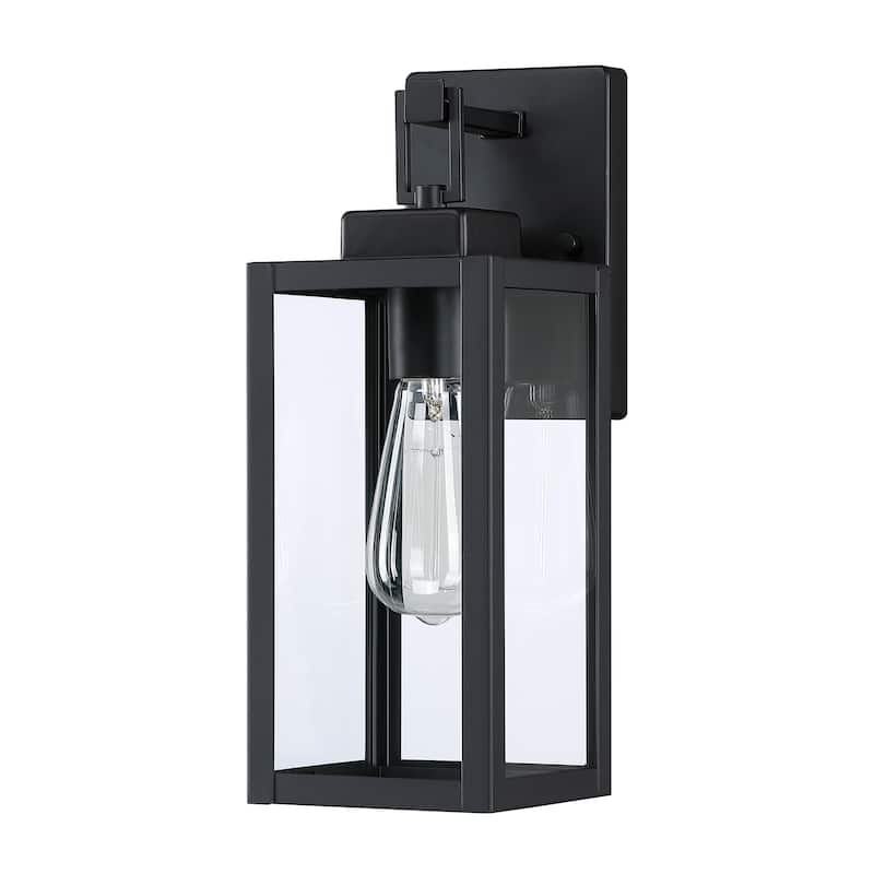 2-pack 1-Light 13.70 in. Matte Black Outdoor Wall Lantern with Clear Glass Shade(dusk to dawn could be chosen)